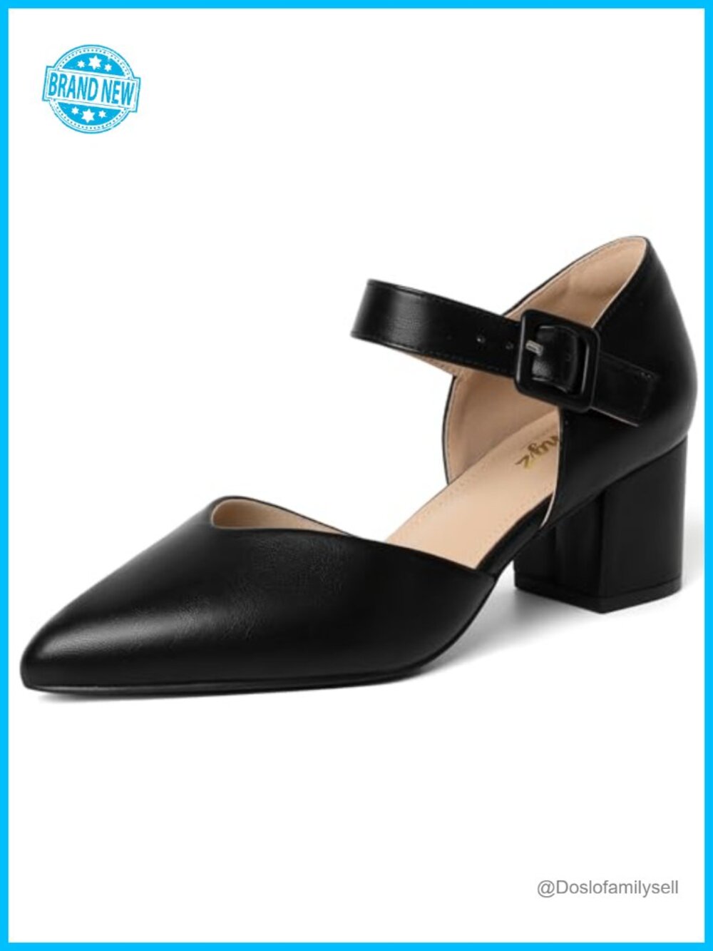 Kitten Heels Pointed Closed Toe Ankle Strap Buckle Slip On Low Heel Pumps